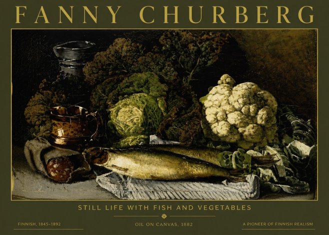 Fanny Churberg Still Life with Fish and Vegetables No4 - Plakát