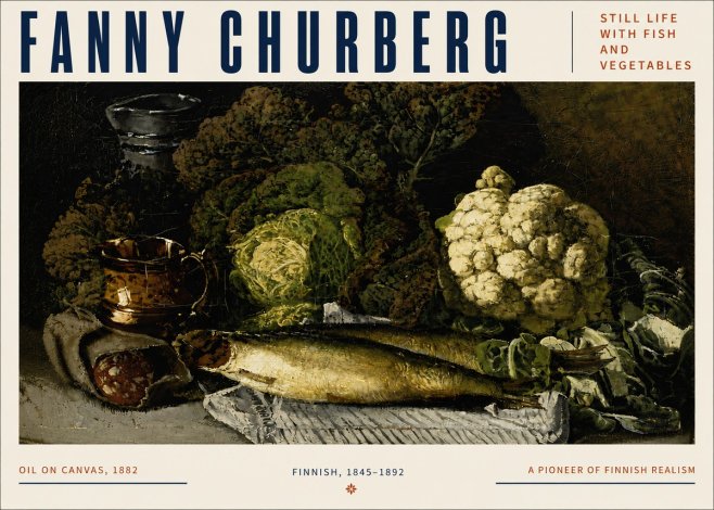 Fanny Churberg Still Life with Fish and Vegetables No5 - Plakát