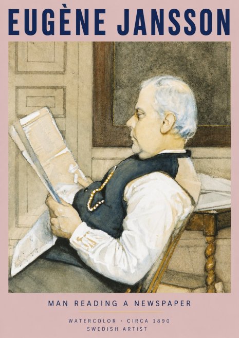 Eugène Jansson Man Reading a Newspaper No3 - Plakát