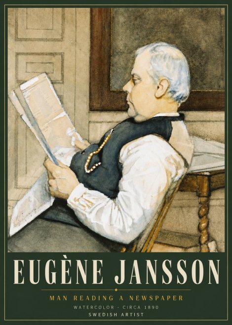 Eugène Jansson Man Reading a Newspaper No4 - Plakát