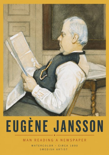 Eugène Jansson Man Reading a Newspaper No6 - Plakát