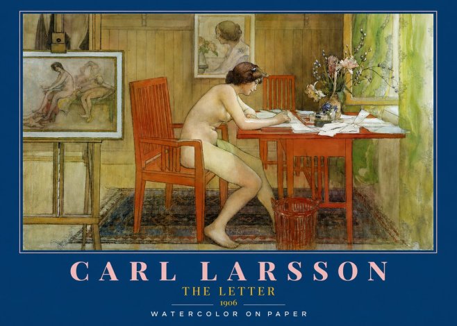 Carl Larsson Interior with a Nude Writing No3 - Plakát