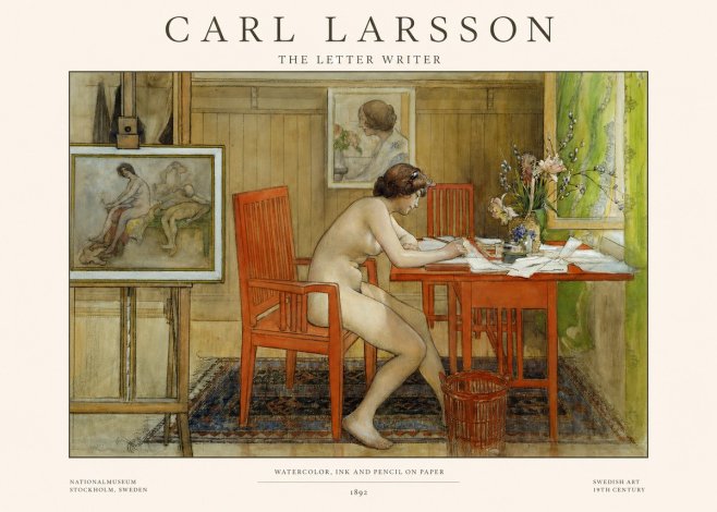 Carl Larsson Interior with a Nude Writing No4 - Plakát