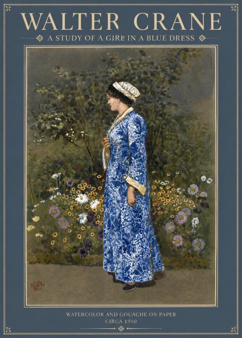 Walter Crane A Study of a Girl in a Blue Dress No2 - Plakát