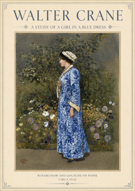 Walter Crane A Study of a Girl in a Blue Dress No3 - Plakát