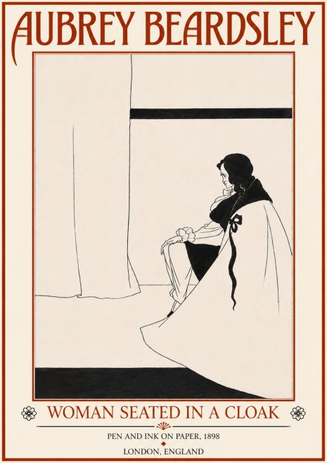 Aubrey Beardsley Woman Seated in a Cloak No5 - Plakát