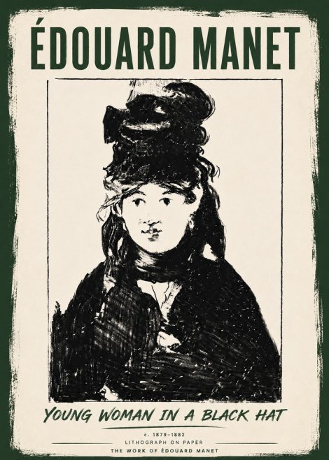 Édouard Manet Young Woman in a Black Hat II No6 - Plakát
