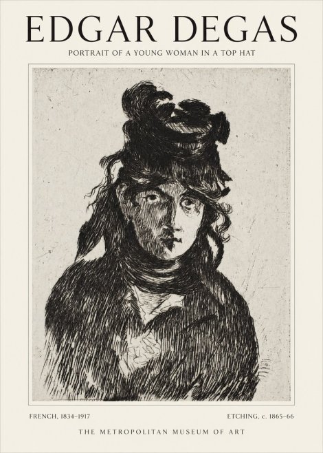 Edgar Degas Portrait of a Young Woman in a Top Hat No1 - Plakát
