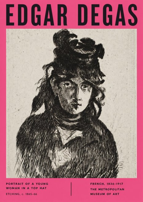 Edgar Degas Portrait of a Young Woman in a Top Hat No2 - Plakát