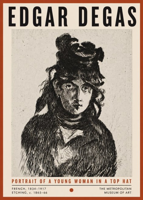 Edgar Degas Portrait of a Young Woman in a Top Hat No4 - Plakát