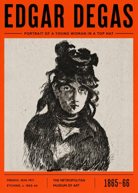 Edgar Degas Portrait of a Young Woman in a Top Hat No6 - Plakát