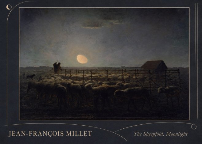 Jean-François Millet The Sheepfold, Moonlight No2 - Plakát