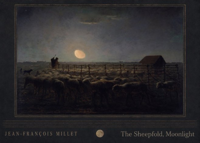 Jean-François Millet The Sheepfold, Moonlight No4 - Plakát