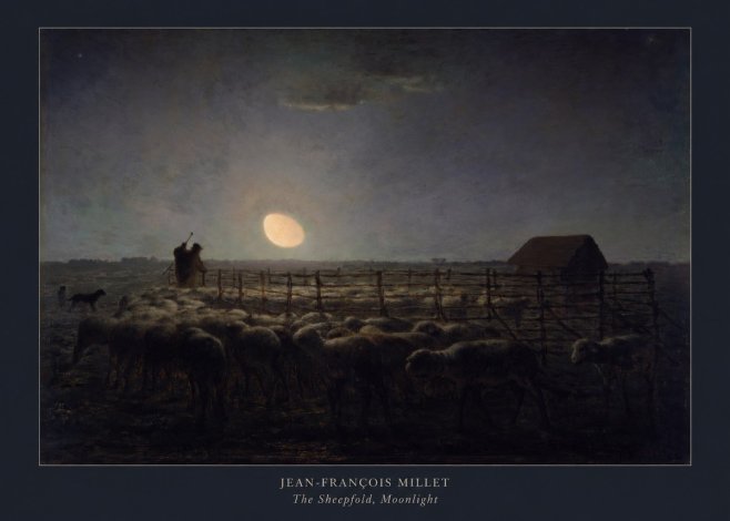 Jean-François Millet The Sheepfold, Moonlight No5 - Plakát