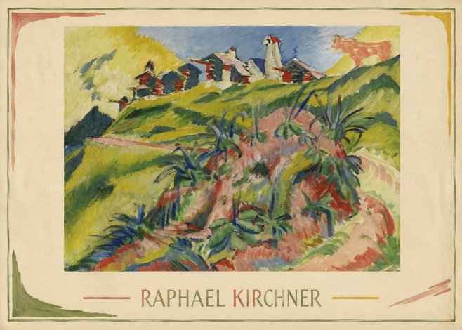 Raphael Kirchner Hillside Dwellings with Alpine Cow No2 - Plakát