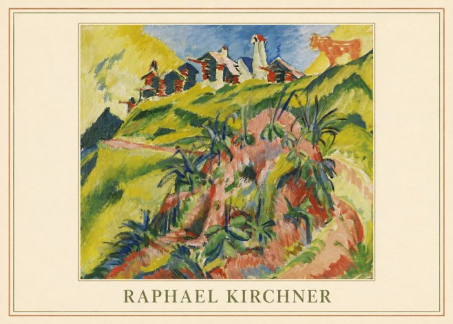 Raphael Kirchner Hillside Dwellings with Alpine Cow No4 - Plakát