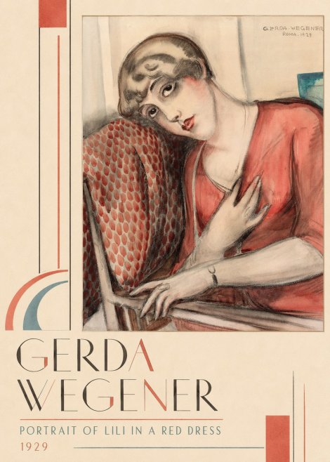 Gerda Wegener Portrait of Lili in a Red Dress No2 - Plakát