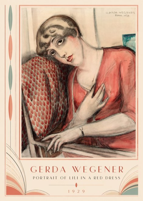 Gerda Wegener Portrait of Lili in a Red Dress No3 - Plakát