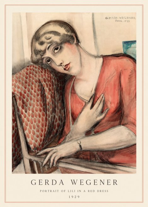 Gerda Wegener Portrait of Lili in a Red Dress No4 - Plakát