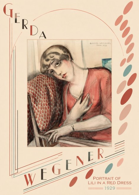 Gerda Wegener Portrait of Lili in a Red Dress No6 - Plakát