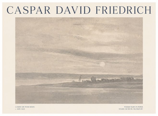 Caspar David Friedrich Landscape with Moon No1 - Plakát