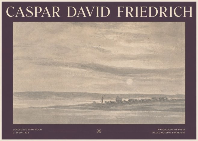 Caspar David Friedrich Landscape with Moon No3 - Plakát