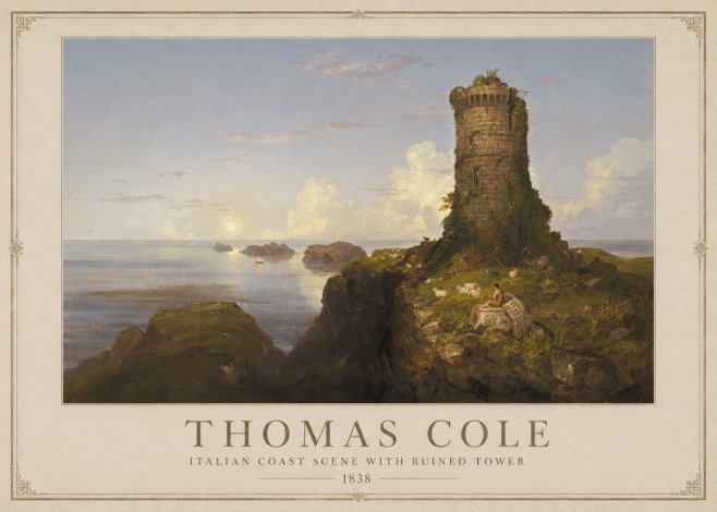 Thomas Cole Italian Coast Scene with Ruined Tower II No1 - Plakát