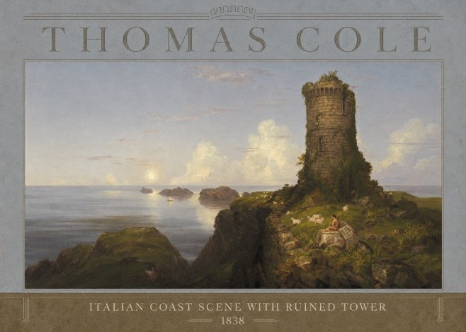 Thomas Cole Italian Coast Scene with Ruined Tower II No3 - Plakát