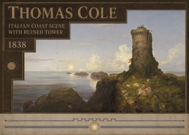 Thomas Cole Italian Coast Scene with Ruined Tower II No5 - Plakát
