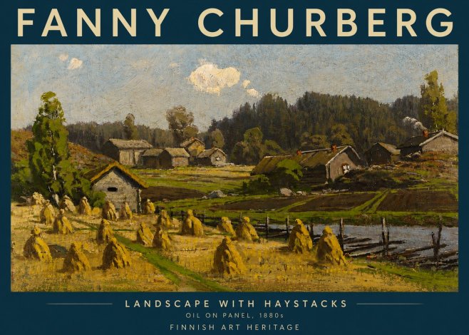 Fanny Churberg Landscape with Haystacks No5 - Plakát