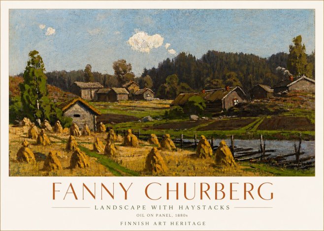 Fanny Churberg Landscape with Haystacks No6 - Plakát