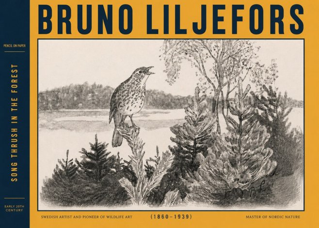 Bruno Liljefors Song Thrush in the Forest No3 - Plakát