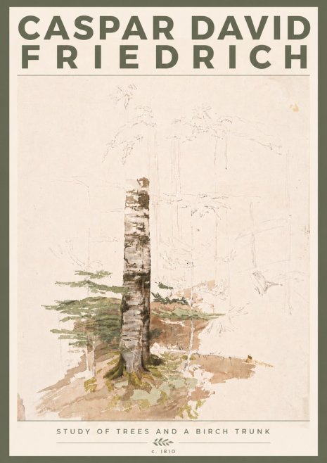 Caspar David Friedrich Study of Trees and a Birch Trunk No6 - Plakát