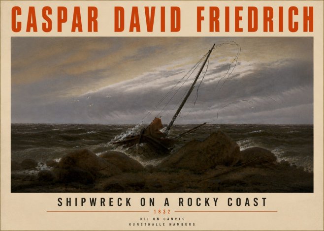 Caspar David Friedrich Shipwreck on a Rocky Coast No5 - Plakát