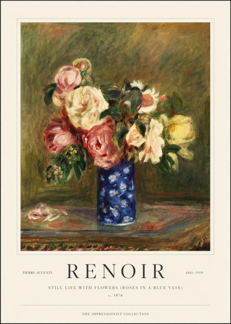 Renoir Still Life with Flowers (Roses in a Blue Vase) No1 - Plakát