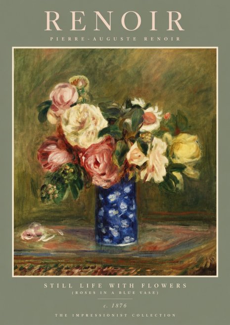 Renoir Still Life with Flowers (Roses in a Blue Vase) No2 - Plakát