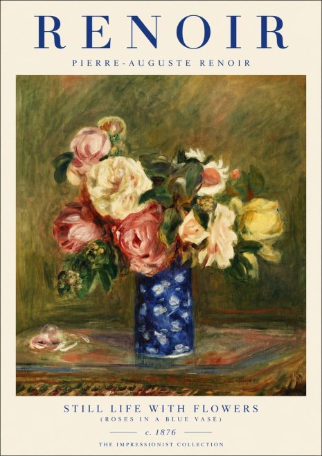 Renoir Still Life with Flowers (Roses in a Blue Vase) No3 - Plakát