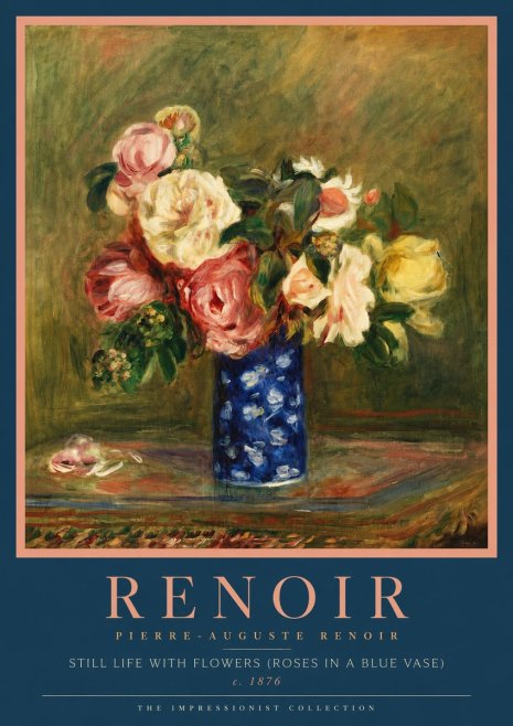 Renoir Still Life with Flowers (Roses in a Blue Vase) No4 - Plakát