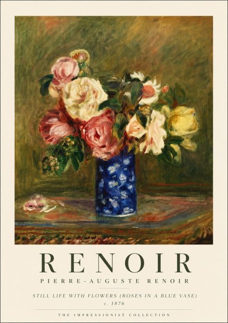 Renoir Still Life with Flowers (Roses in a Blue Vase) No5 - Plakát
