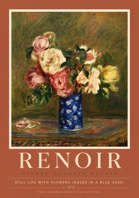 Renoir Still Life with Flowers (Roses in a Blue Vase) No6 - Plakát