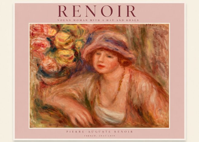 Renoir Young Woman with a Hat and Roses No2 - Plakát
