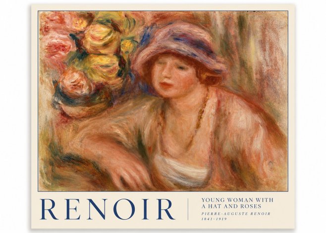 Renoir Young Woman with a Hat and Roses No3 - Plakát