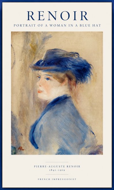Renoir Portrait of a Woman in a Blue Hat No1 - Plakát
