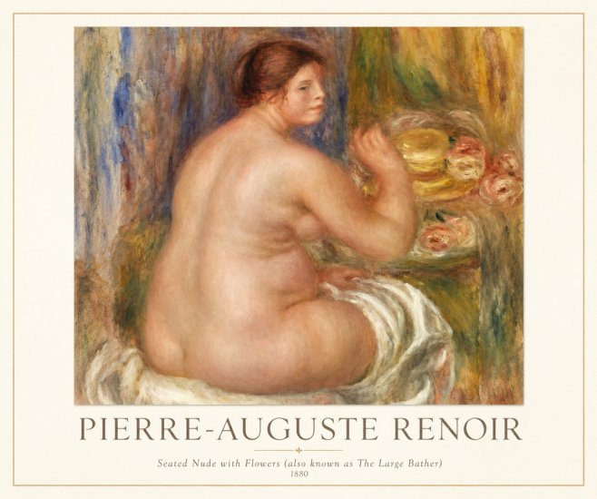 Renoir Seated Nude with Flowers (Also Known as the Large Bather) No1 - Plakát