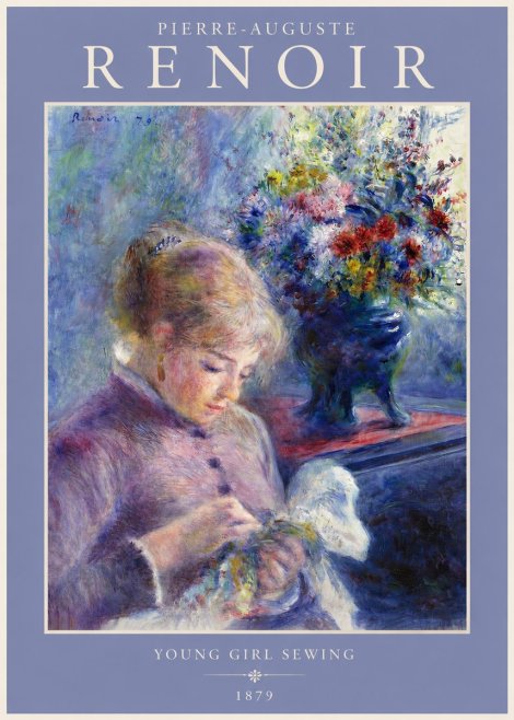 Renoir Young Girl Sewing No2 - Plakát