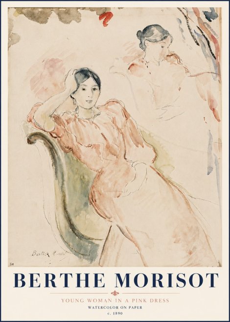 Berthe Morisot Young Woman in a Pink Dress II No6 - Plakát