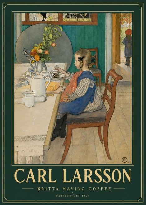 Carl Larsson Britta Having Coffee No4 - Plakát