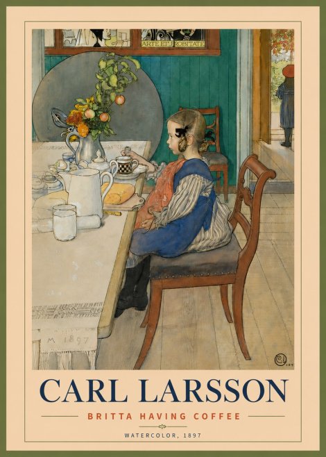 Carl Larsson Britta Having Coffee No5 - Plakát