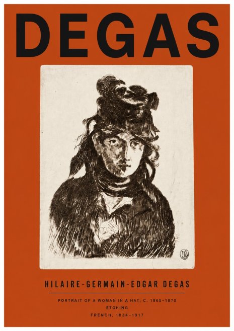 Edgar Degas Portrait of a Woman in a Hat No4 - Plakát
