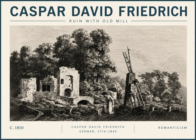 Caspar David Friedrich Ruin with Old Mill No3 - Plakát